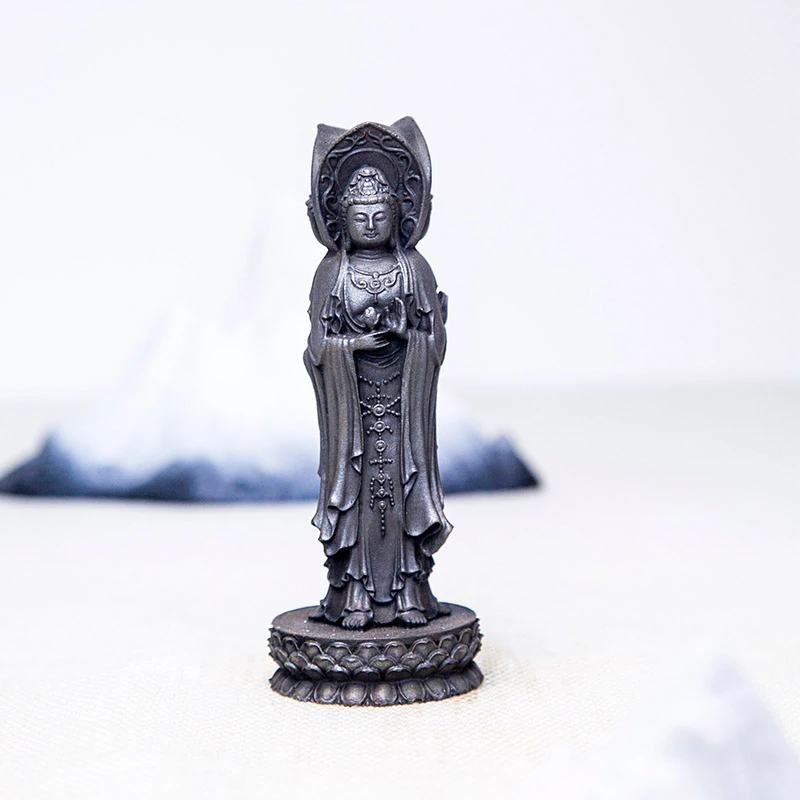 国风中式禅意南海观音观世音佛像摆件阿弥陀佛纯手工桌面装饰铸铁