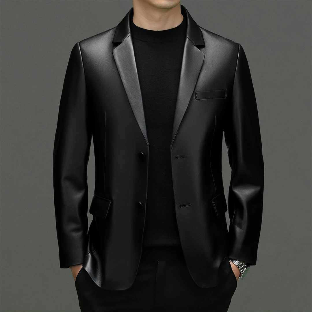 皮衣男西服轻商务皮夹克修身小西装外套
