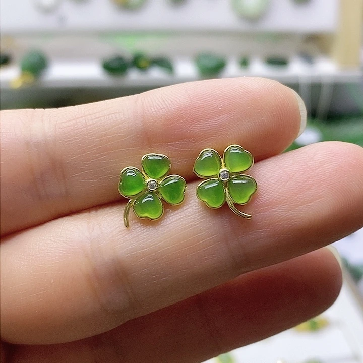 和田玉（碧玉）耳饰银S925镶嵌