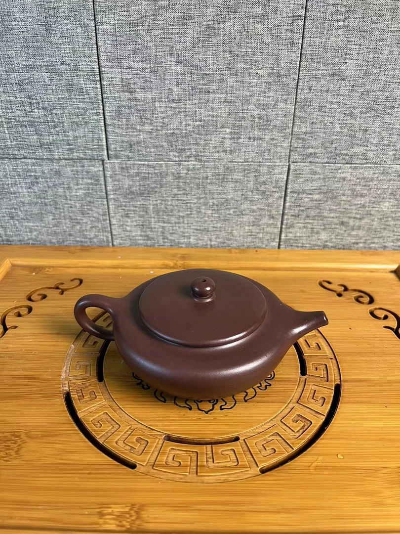 全手工紫朱泥光器扁承壶