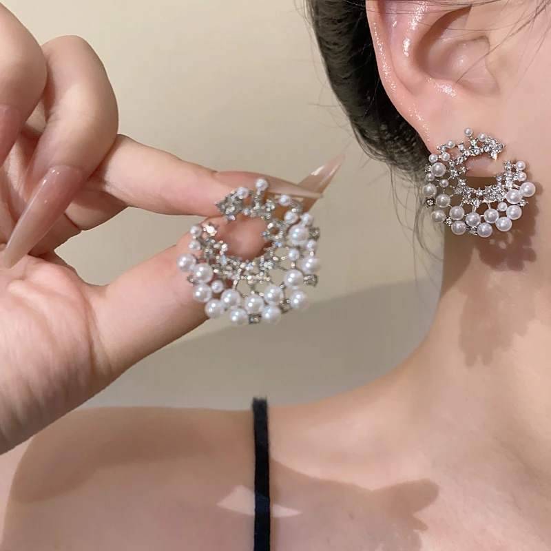 合金耳饰 韩国设计感夸张个性金属大珍珠耳环女法式气质时尚耳饰