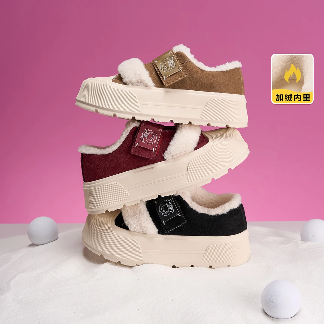 草莓熊2025冬季新款雪地靴厚底保暖童鞋经典复古休闲加绒加厚棉鞋