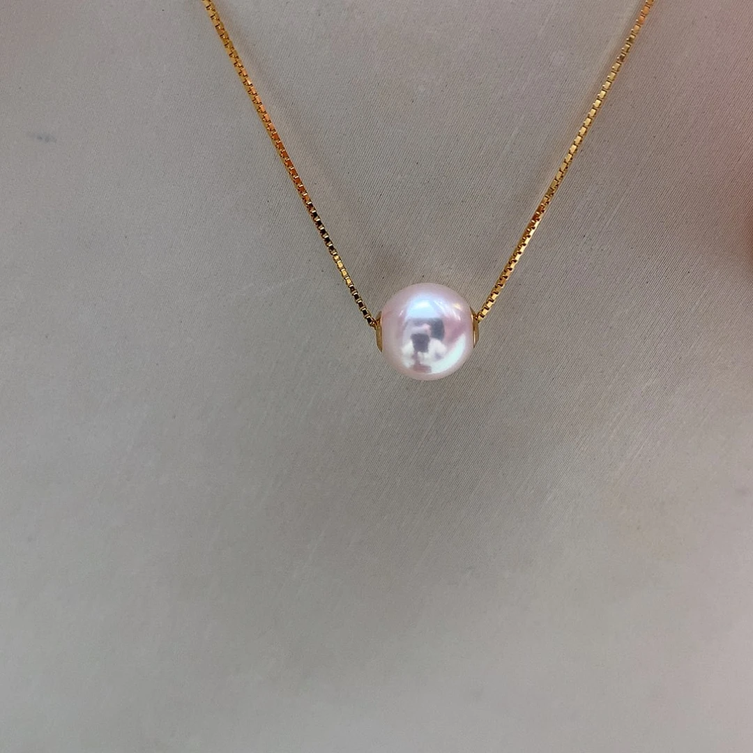 18K金镶嵌海水珍珠吊坠(赠链)8-8.5mm ak路路通