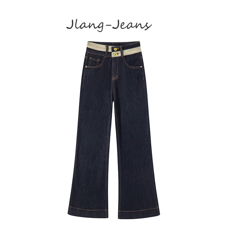 春季新款高腰微喇阔腿牛仔裤女刺绣弹力2025宽松显瘦裤子9782