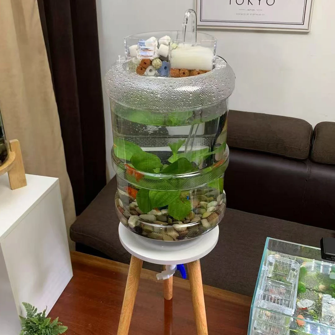 【鑫选】矿泉水桶改装养鱼缸支架创意阳台高透明一键换水改装水族箱