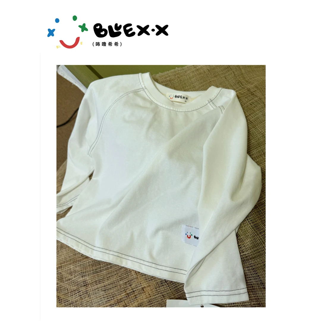 BLUEXIXI/咘噜西西2025春季新款儿童白色长袖打底T恤休闲2025063