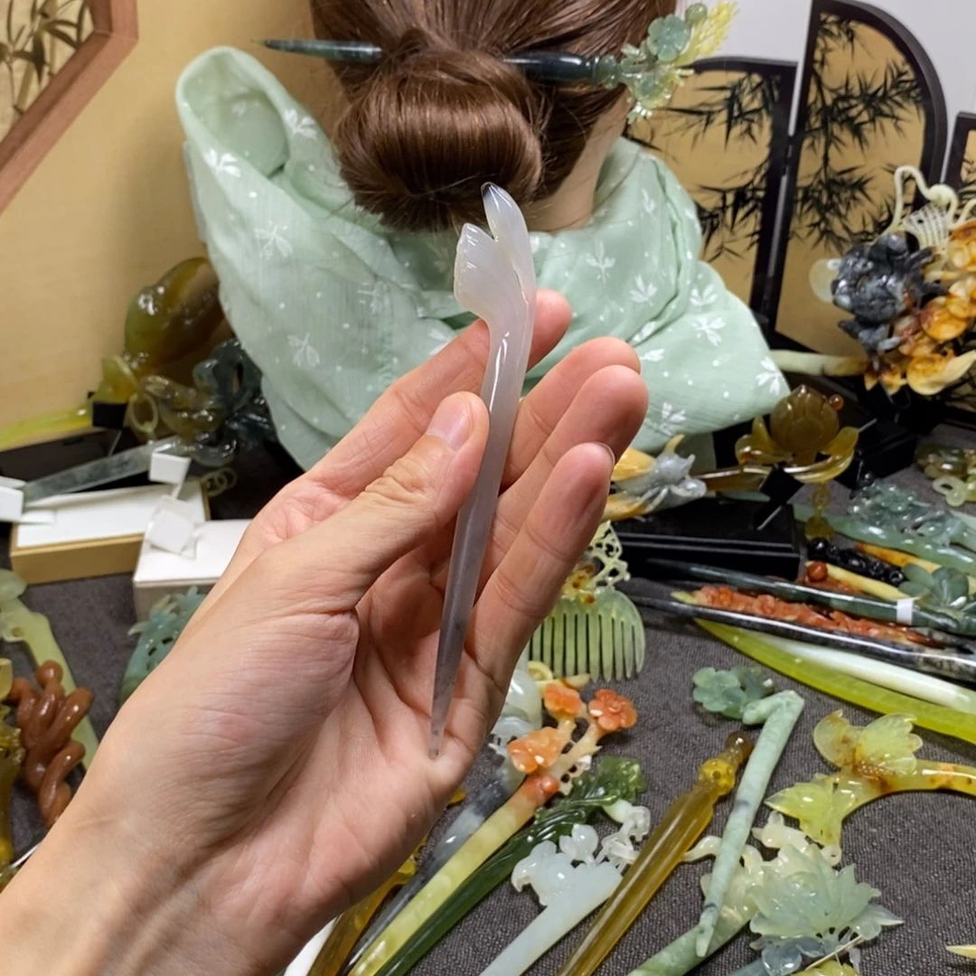 岫玉发簪未镶嵌足***8岫玉发簪
