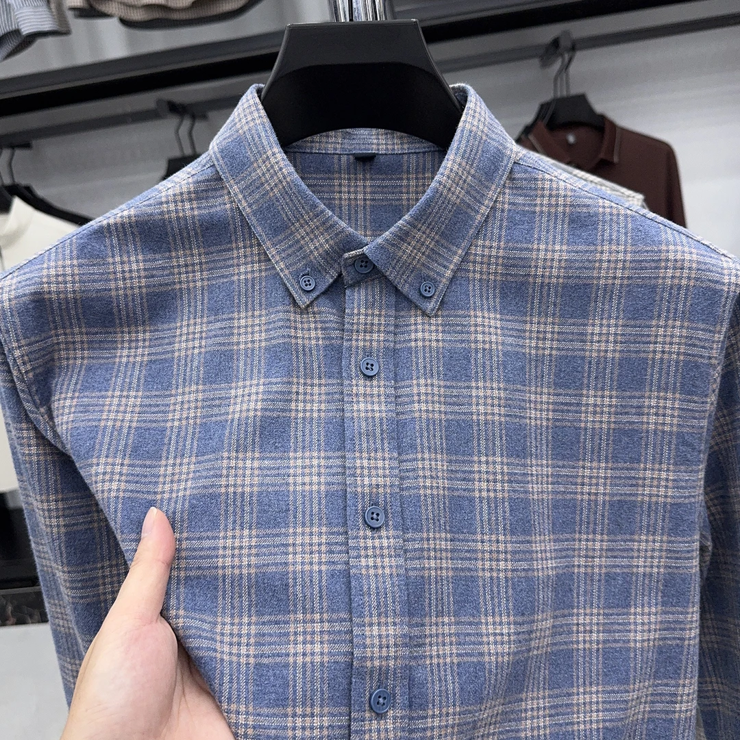 Zero Degree North100%纯棉磨毛男士长袖衬衫格子衬衣免烫寸衫