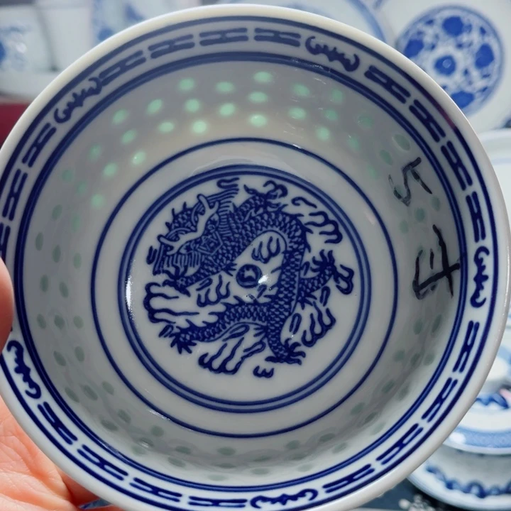 青花玲珑5寸饭碗龙纹