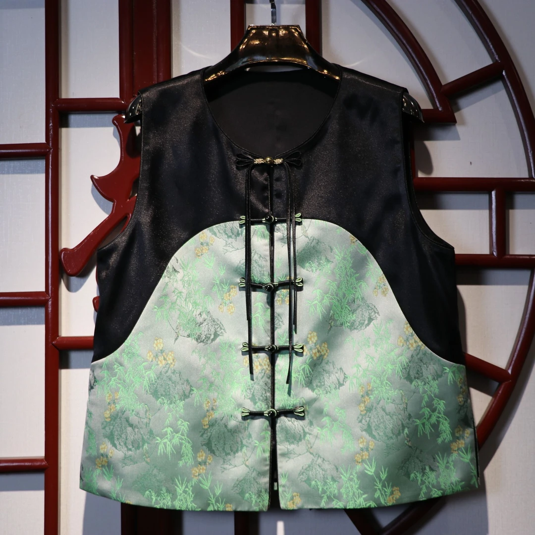 新中式马甲时尚复古双面马夹中国风印花民族风无袖