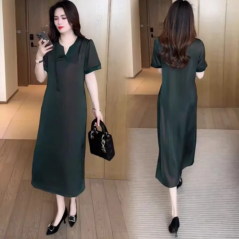 国风连衣裙女2025年夏季新款遮肚遮肉显瘦中长裙过膝气质宽松裙子