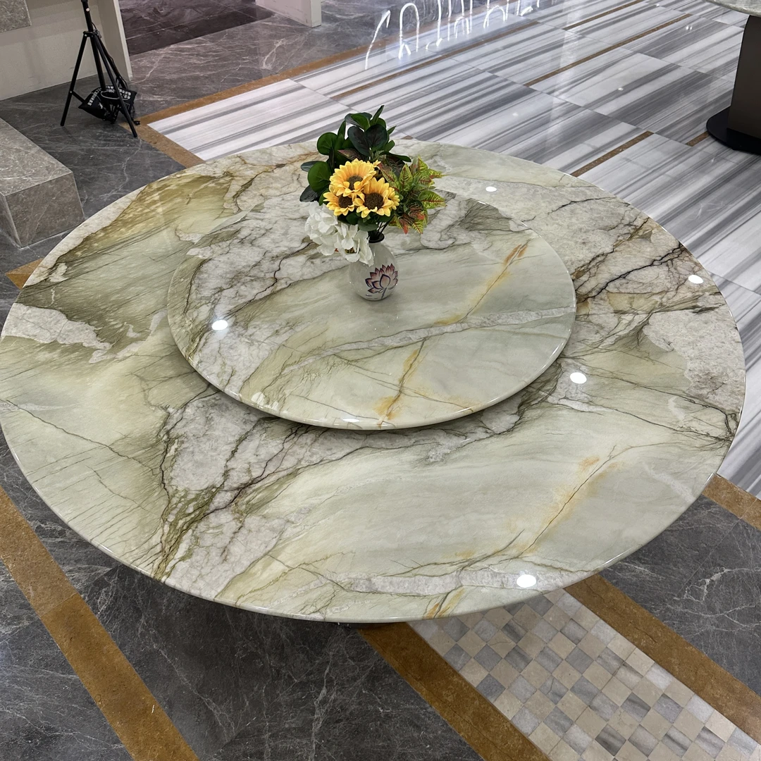 【梨花飘香】天然巴西进口奢石圆桌餐桌北欧日式现代简约