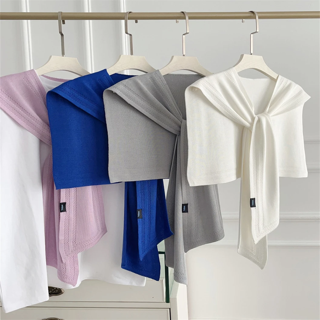 纯色针织打结披肩女春夏季薄款韩版时尚百搭办公室护脖颈保暖坎肩