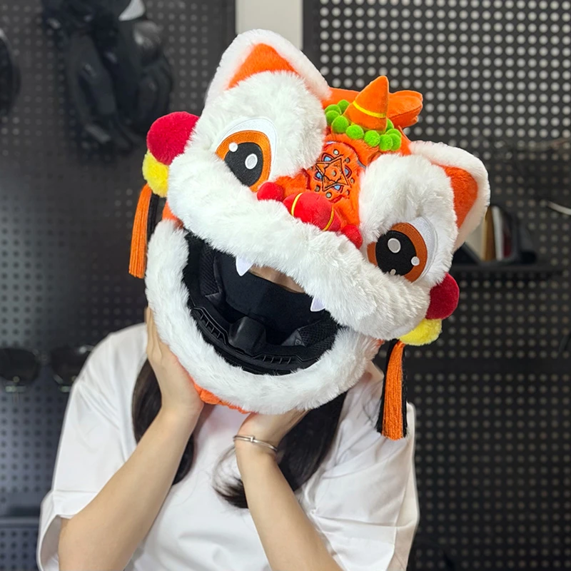 醒狮头套麒麟限定系列摩托骑行头盔套可爱保暖机车专用揭面全盔