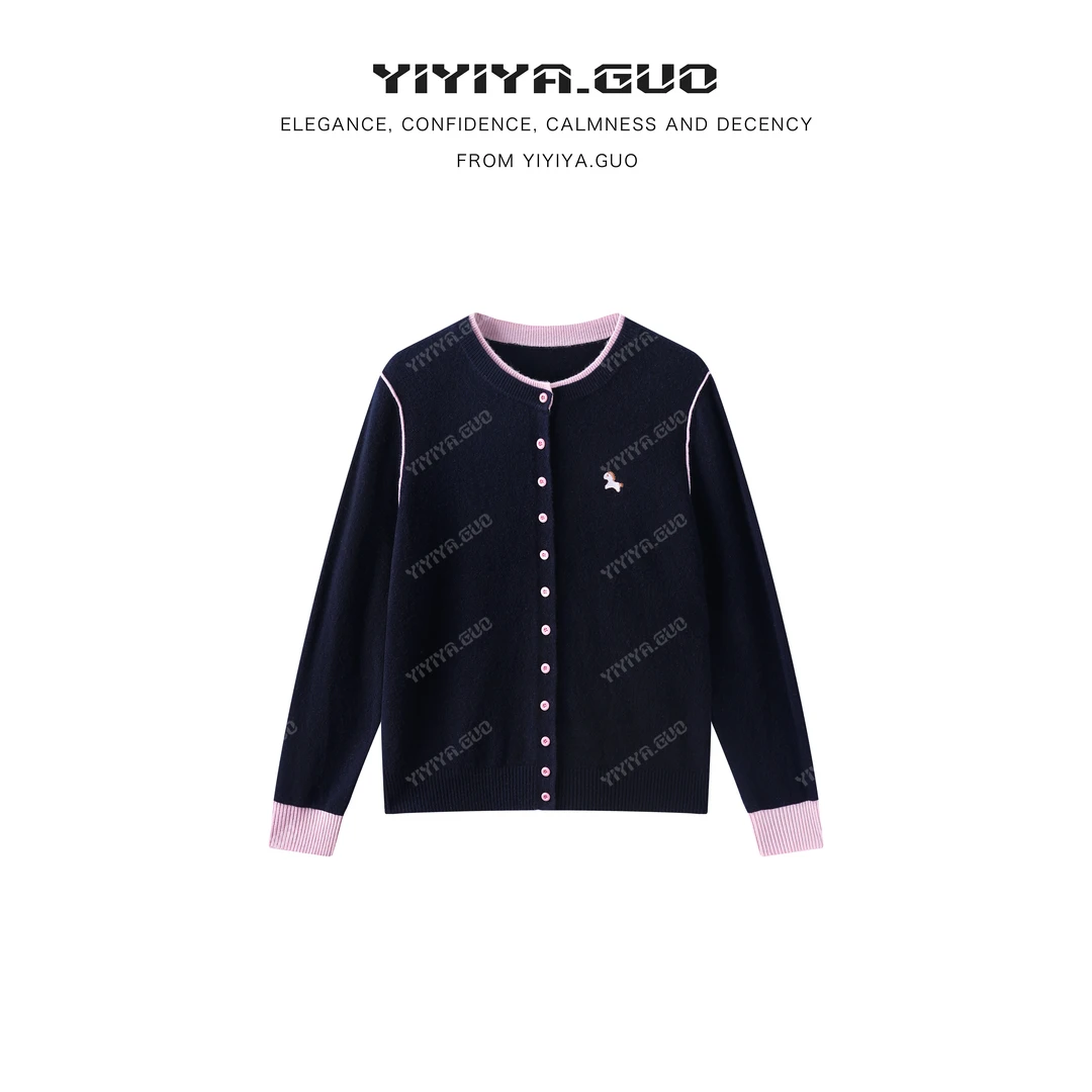 yiyiya.Guo艺艺吖【快乐小马】正肩圆领刺绣开衫长袖毛衣090013SS52