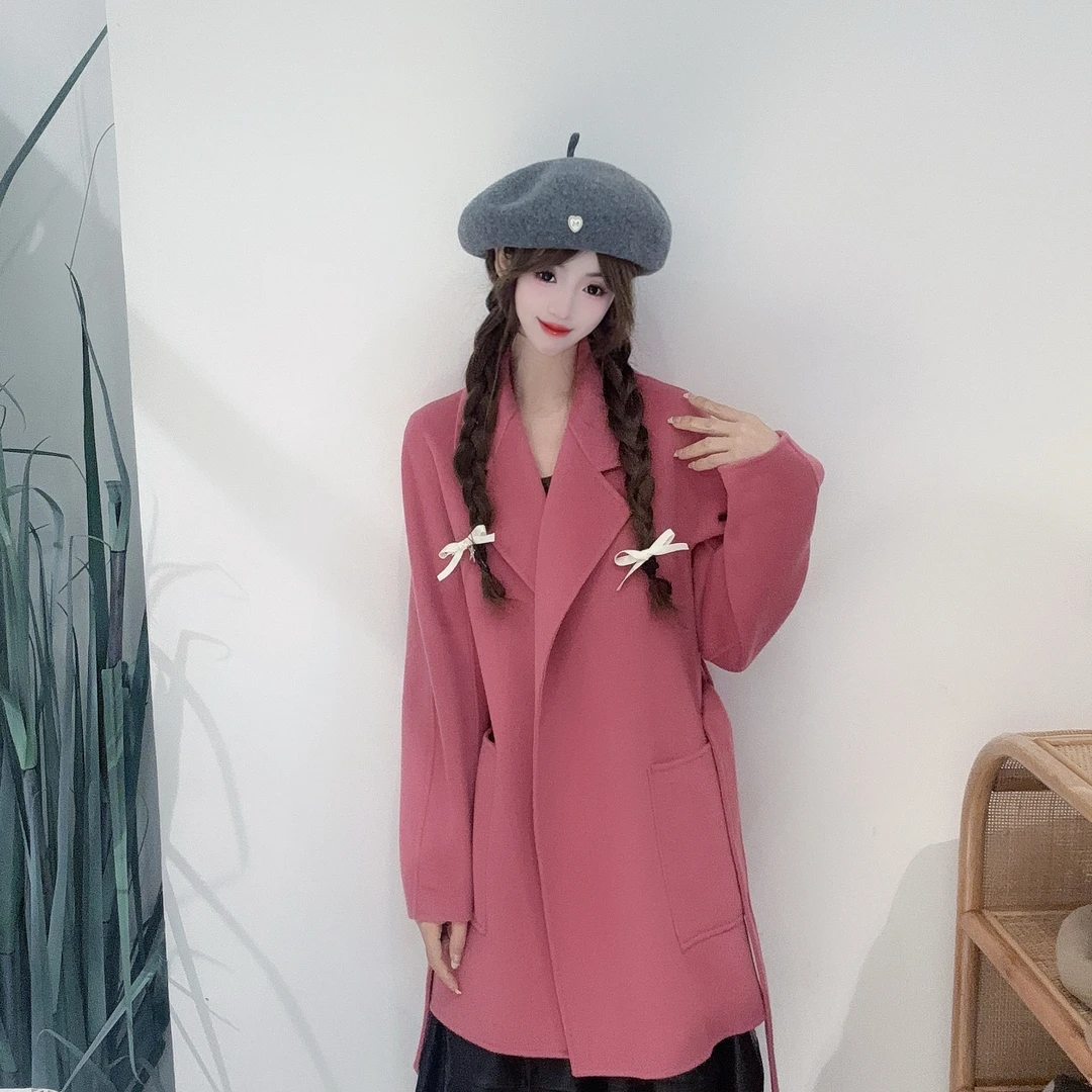ED41198808冬法式慵懒风山羊绒+绵羊毛/气质文艺感十足双面呢大衣
