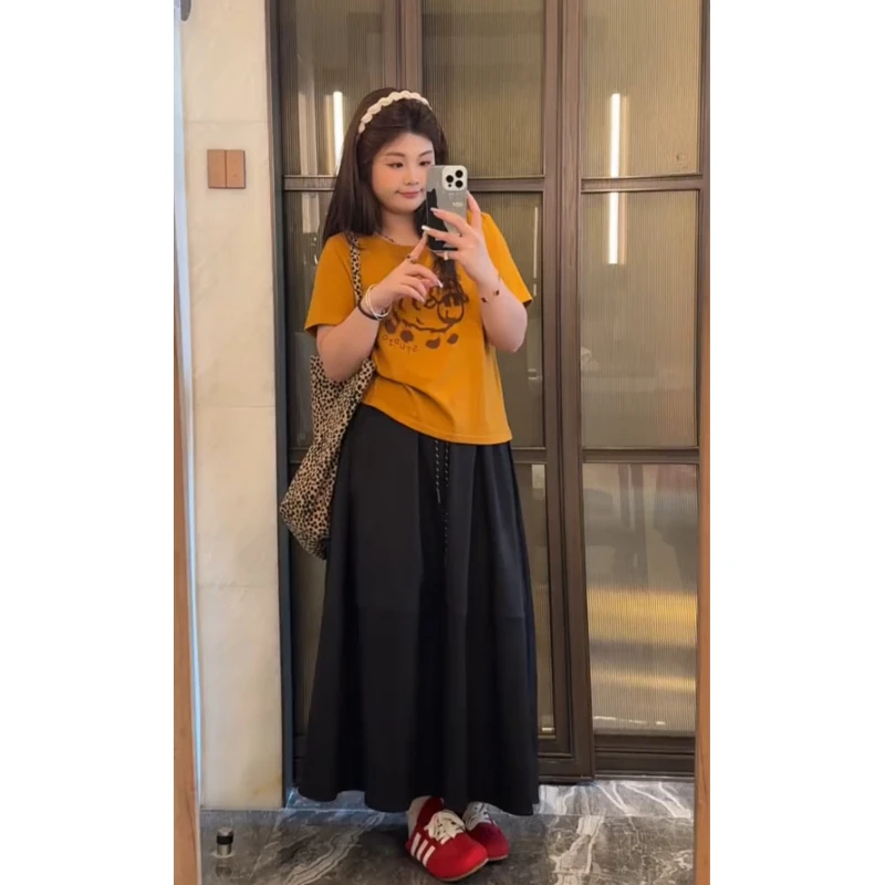 2025夏季新款胖mm大码小羊字母百搭设计感短袖T恤圆领宽松上衣