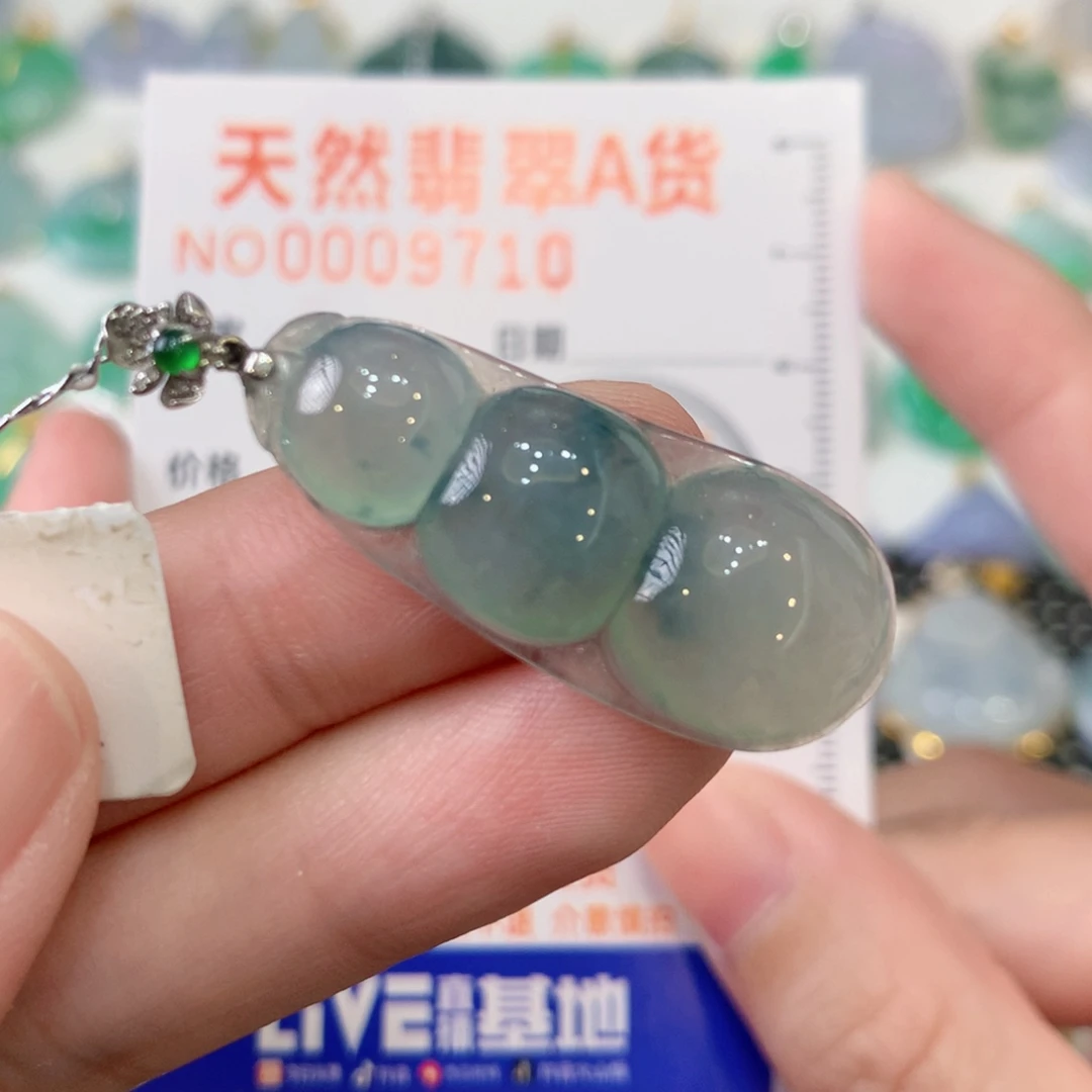 翡翠18K金镶嵌颈饰豆子