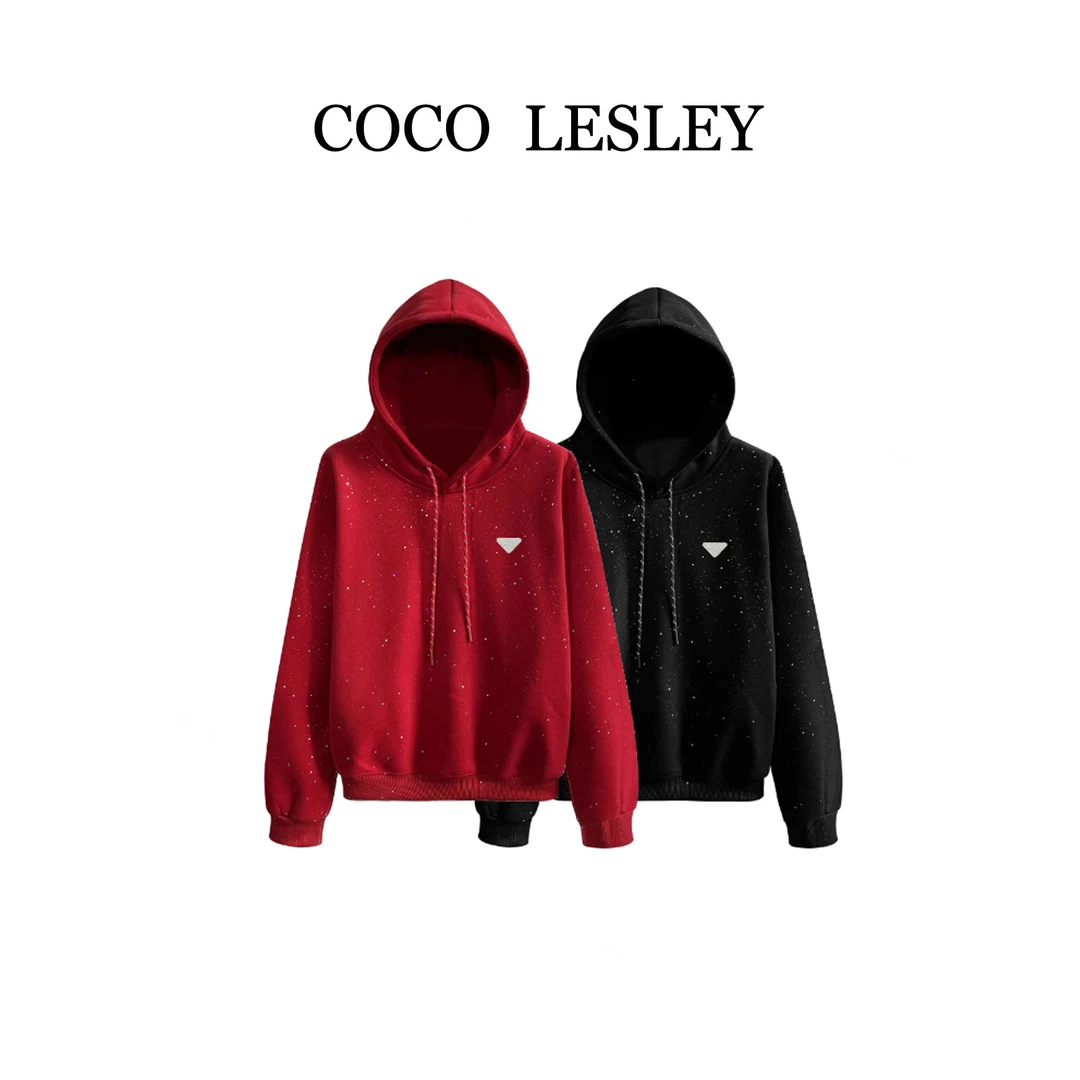 【COCO LESLEY】高奢时尚连帽亮片卫衣2025秋冬显瘦休闲上衣#66202