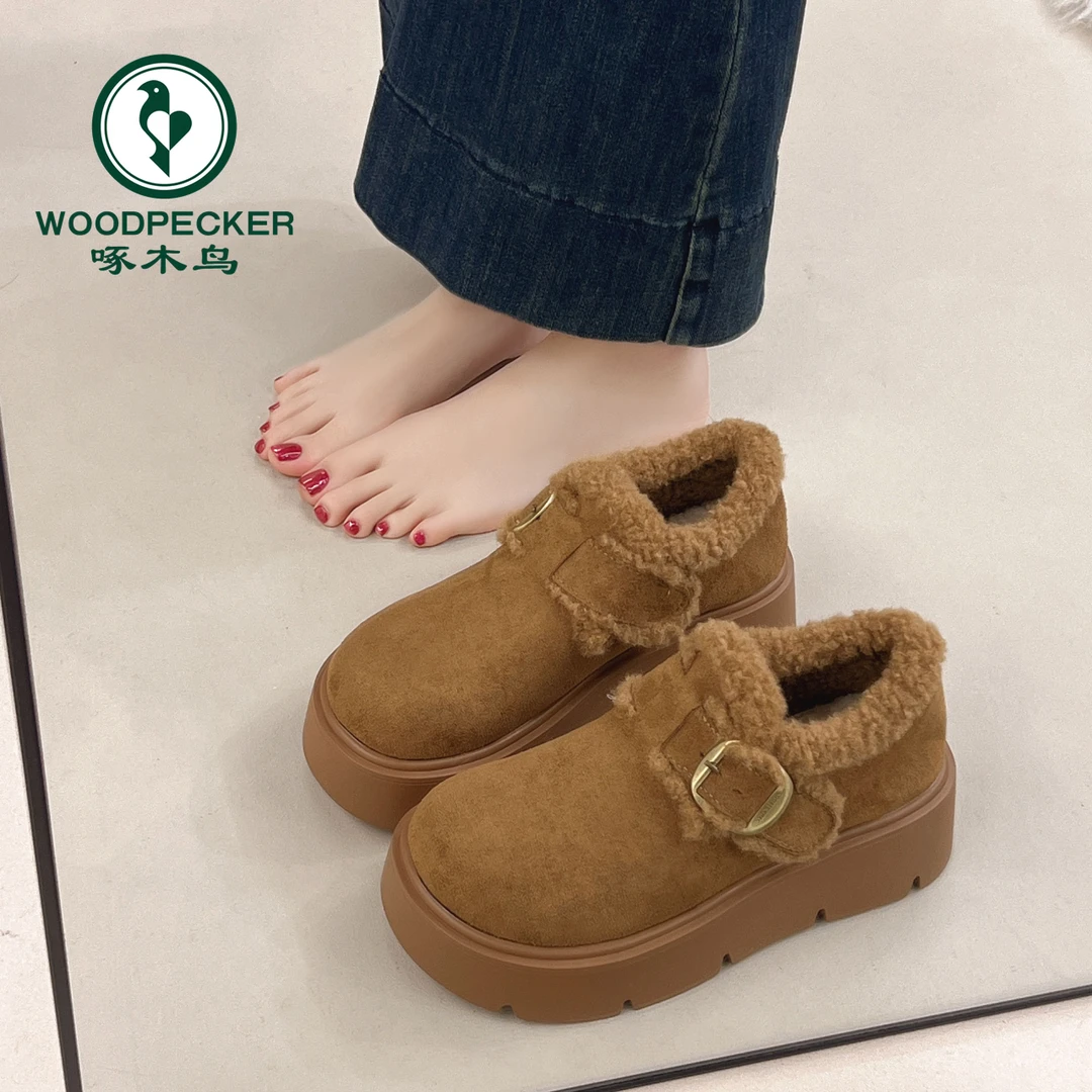 啄木鸟厚底加绒保暖勃肯鞋女2025年新款冬季雪地靴乐福鞋毛毛棉鞋