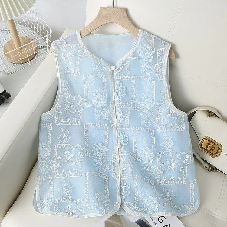 夏季新款国风马夹重工刺绣新中式气质传统中国风时尚高贵优雅女装