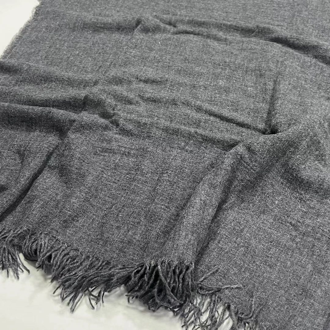 羊绒长巾-深灰织格 140*170cm丝巾