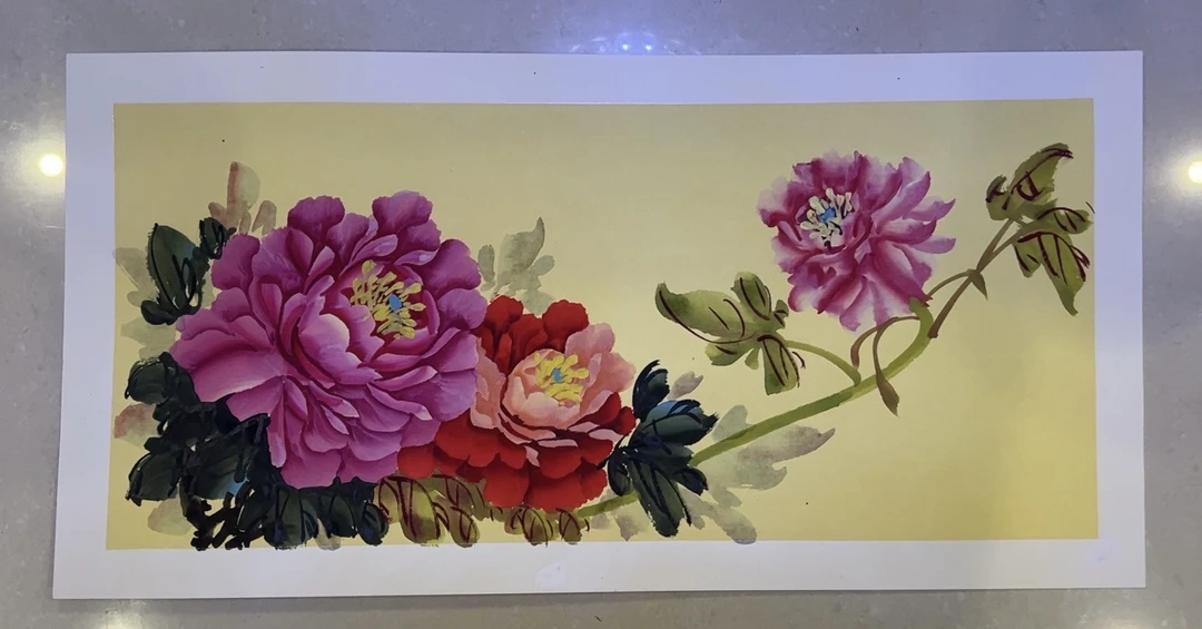 直播间画稿一幅，构图随机，尺寸66/33cm卡纸牡丹