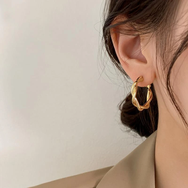 CIOEM KOUIM 925银耳饰 欧美麻花耳环女轻奢小众高级感网红耳圈