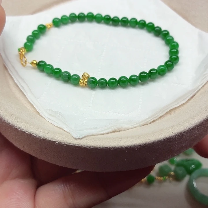 翡翠18K金镶嵌手链天然缅甸翡翠A货卡5