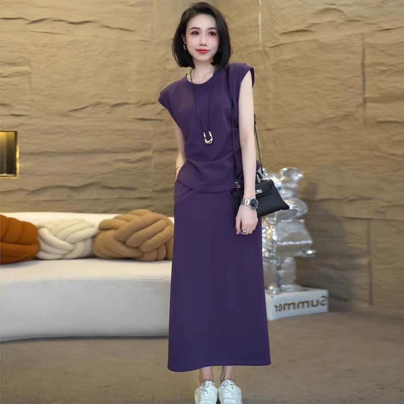 时尚洋气套装裙女2025夏季新款短袖圆领上衣显瘦半身裙休闲两件套