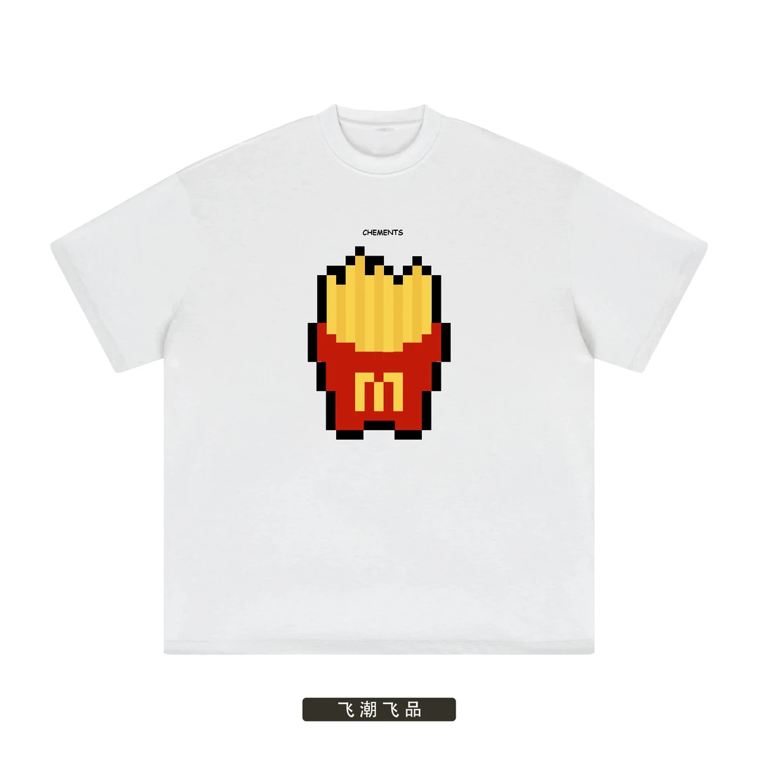 【发泡薯条】美式复古ins潮牌卡通短袖男女情侣宽松百搭T恤-ST001