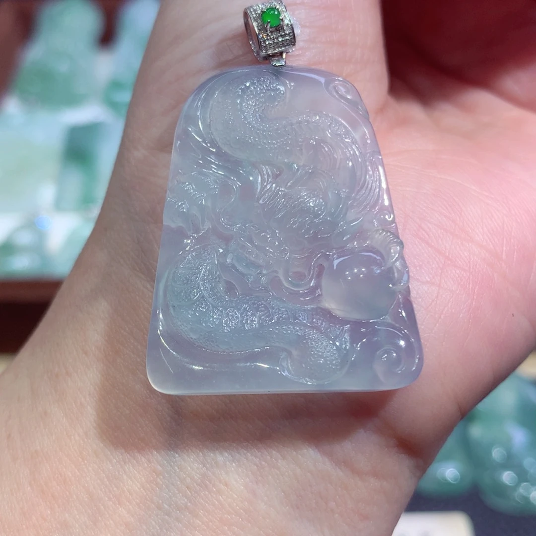 吊坠(不含链)18K金镶嵌翡翠老坑龙牌