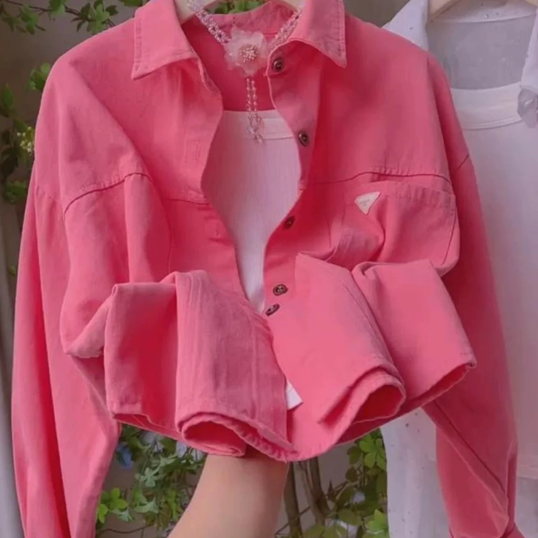 春秋小个子糖果色短款纯棉外套2025新款宽松百搭休闲夹克上衣流行