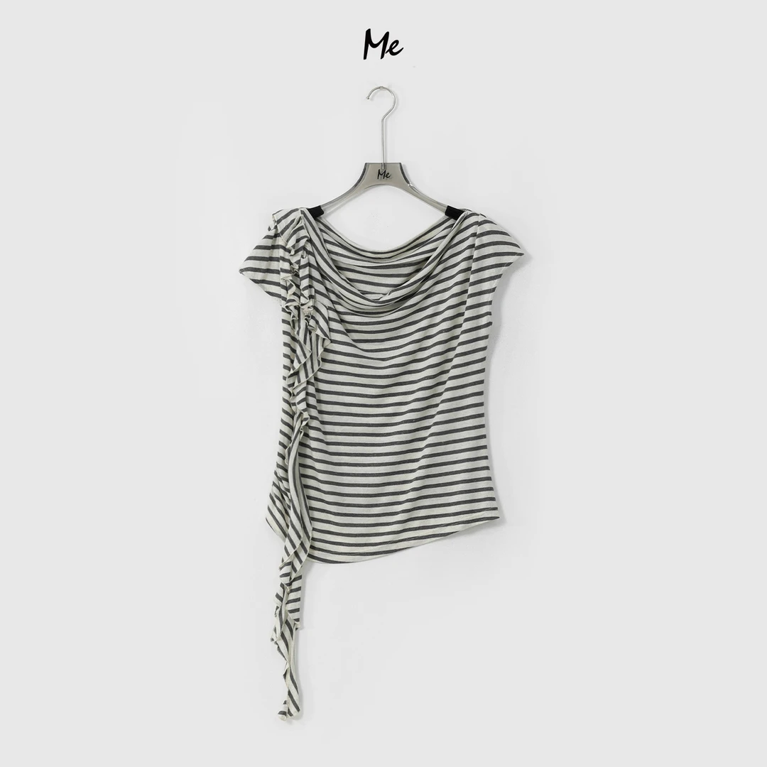 ME【沙漏之花】天丝亚麻混纺木耳边显瘦舒适时尚百搭上衣MESS6649