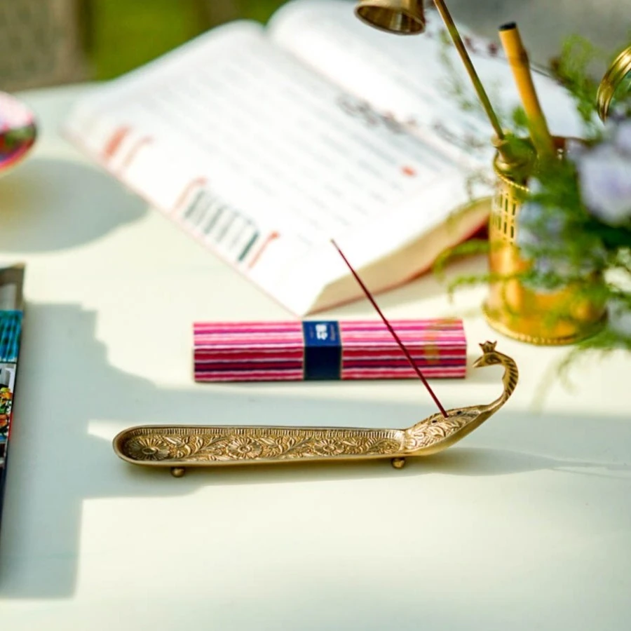 【奇居】室内复古印度黄铜孔雀插香座/香插#4810899