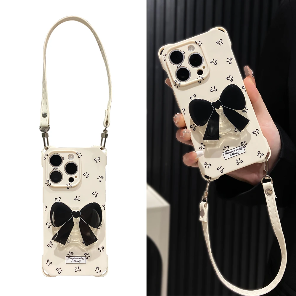 蝴蝶结支架17promax适用苹果16手机壳华为荣耀小米oppo四角软防摔