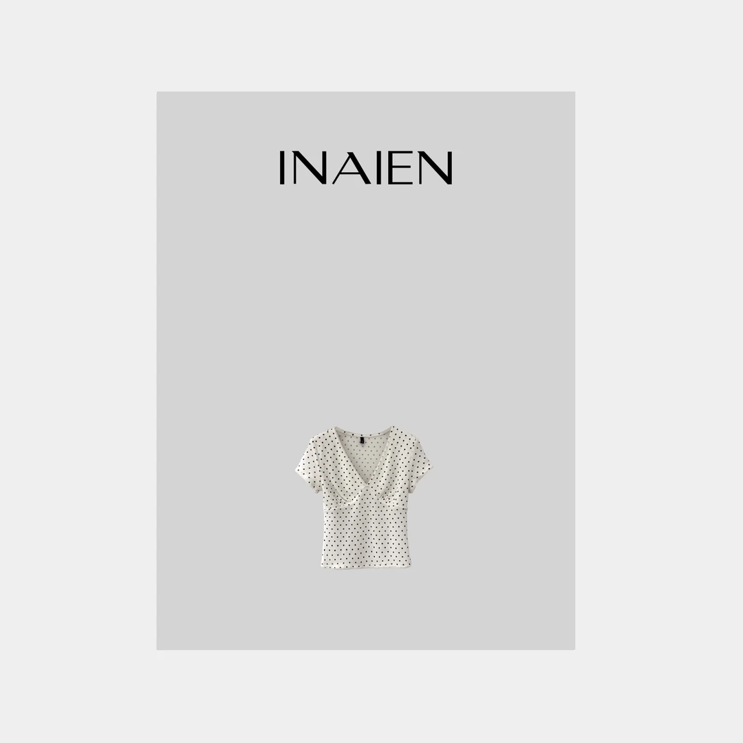 【INAIEN】线上款 “复古波点”V领上衣 Y3868（清仓）