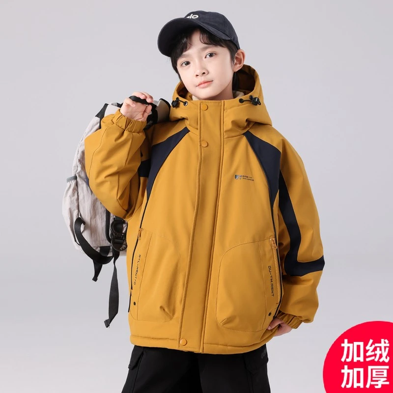 巴拉开门男童秋冬外套加绒加厚2012岁男童加绒加厚冲锋衣
