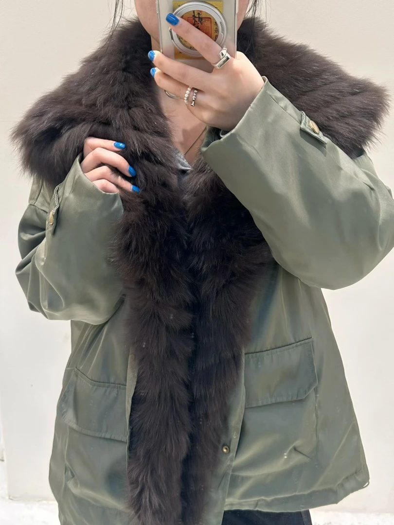 鹅绒派克羽绒服中长款2025冬季狐狸毛领可拆卸