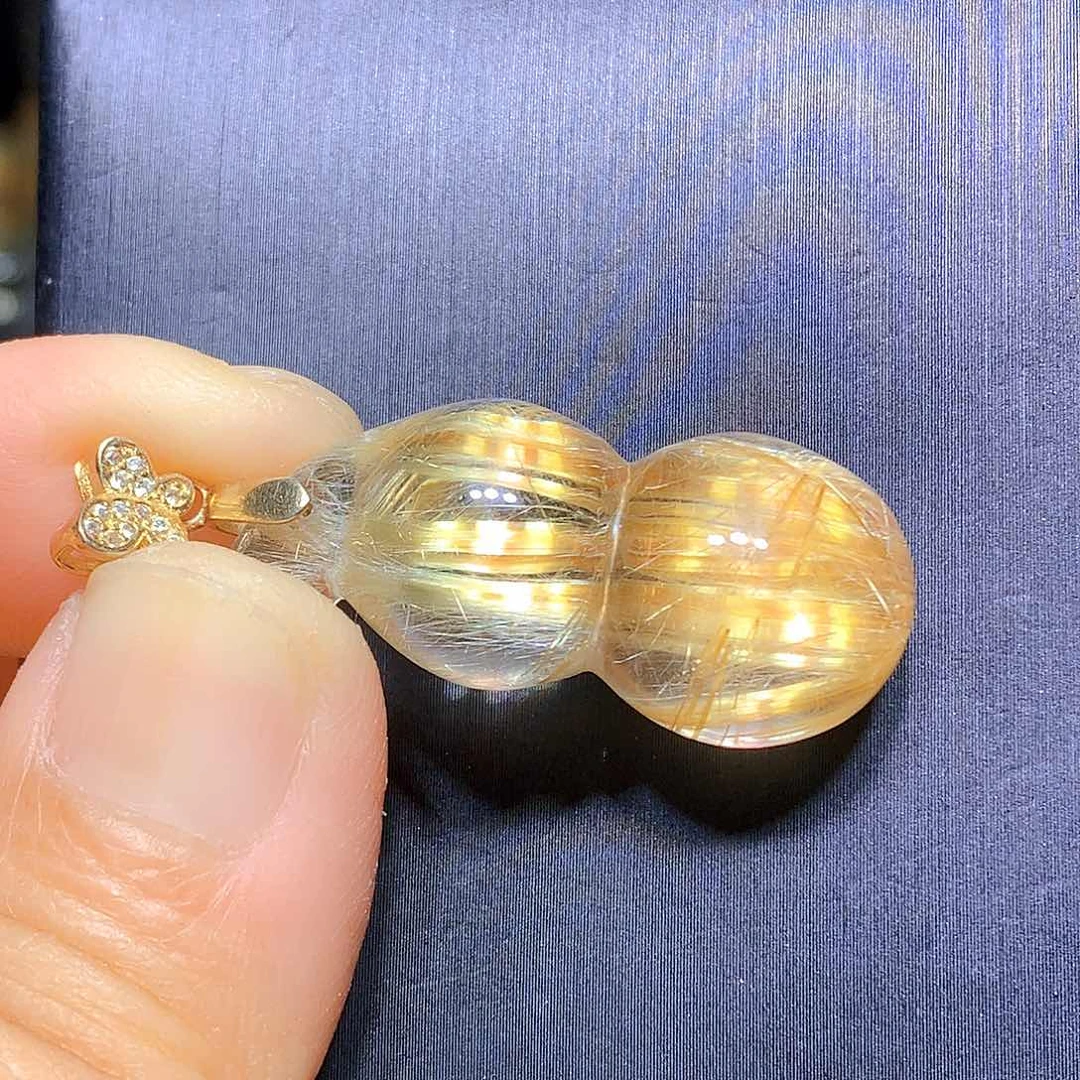 水晶吊坠银S925镀金镶嵌天然水晶