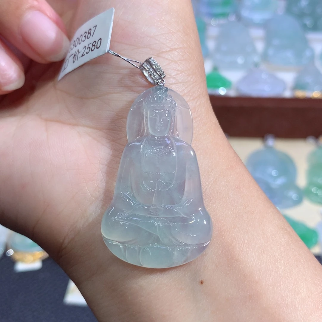 吊坠(不含链)18K金镶嵌翡翠观音