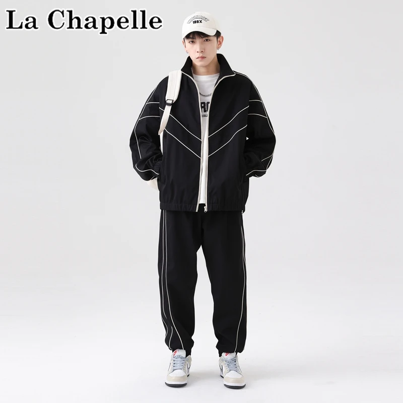 拉夏贝尔休闲运动时尚套装男士春秋季潮牌百搭上衣外套长裤一整套