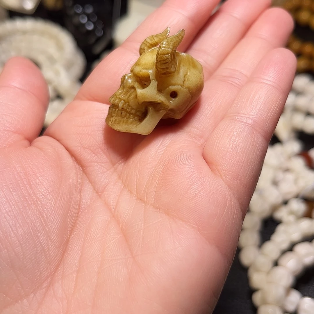 鹿角尖20骷髅三通根付雕刻