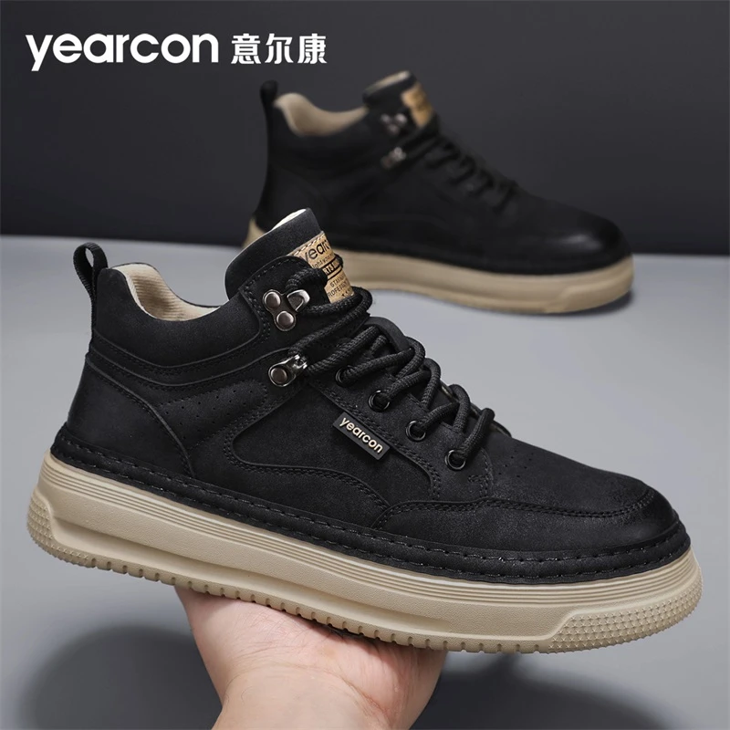 YEARCON/意尔康男鞋秋季新款复古百搭休闲厚底防滑耐磨马丁靴