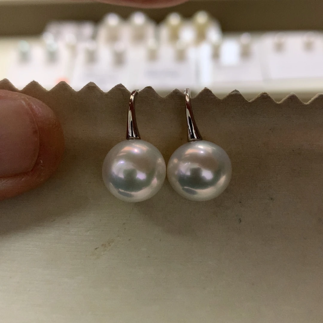 淡水珍珠银S925镶嵌耳饰10-11爱迪生高跟鞋耳钩