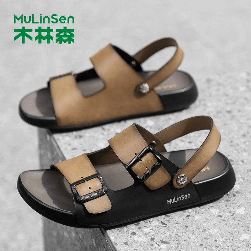 木林森凉鞋夏季男士休闲开车专用轻便防滑防臭软底中老年沙滩鞋
