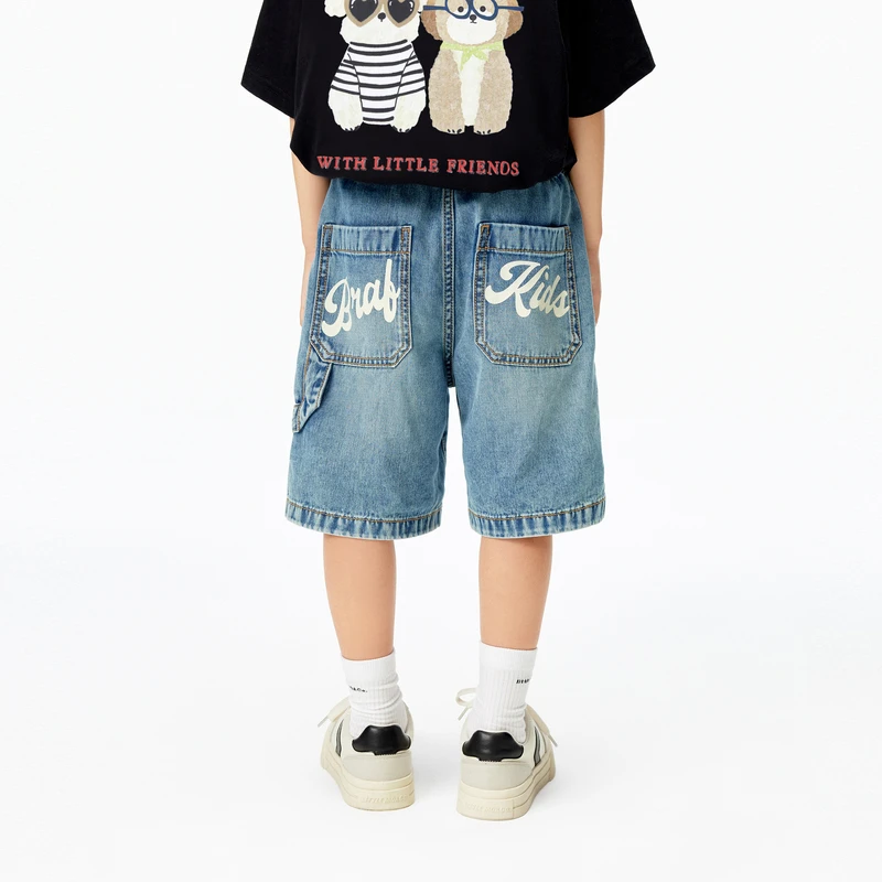 littlemoco童装25夏新款男童棉牛仔裤儿童短裤#薄款KBE2SOT002