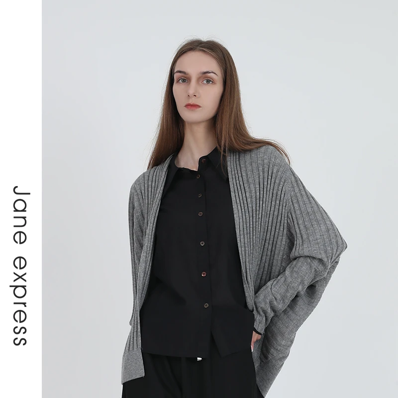 Jane express/简表达24年秋季新款毛织开衫灰色休闲时尚QMS41014