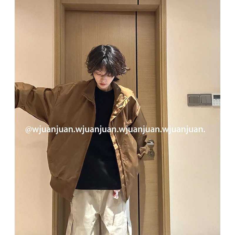 『WJUANJUAN』秋美式高街中性风立领飞行夹克男女短款宽松百搭外套