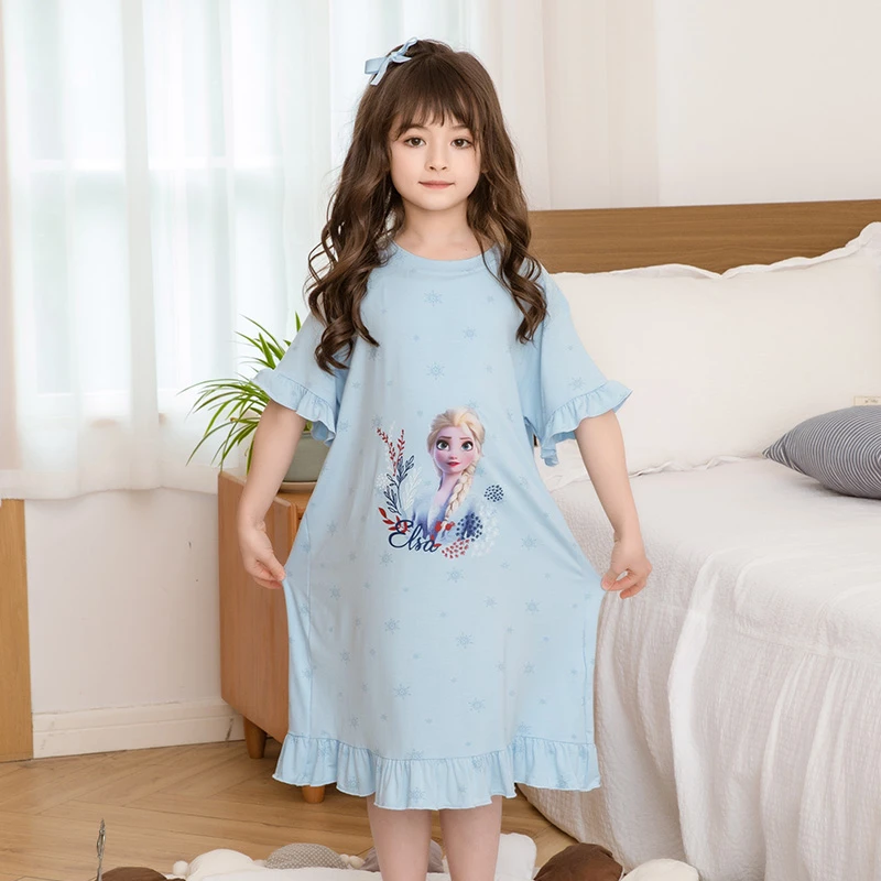 爱莎女童莫代尔睡裙女宝宝空调服夏季薄款小女孩家居服卡通可爱